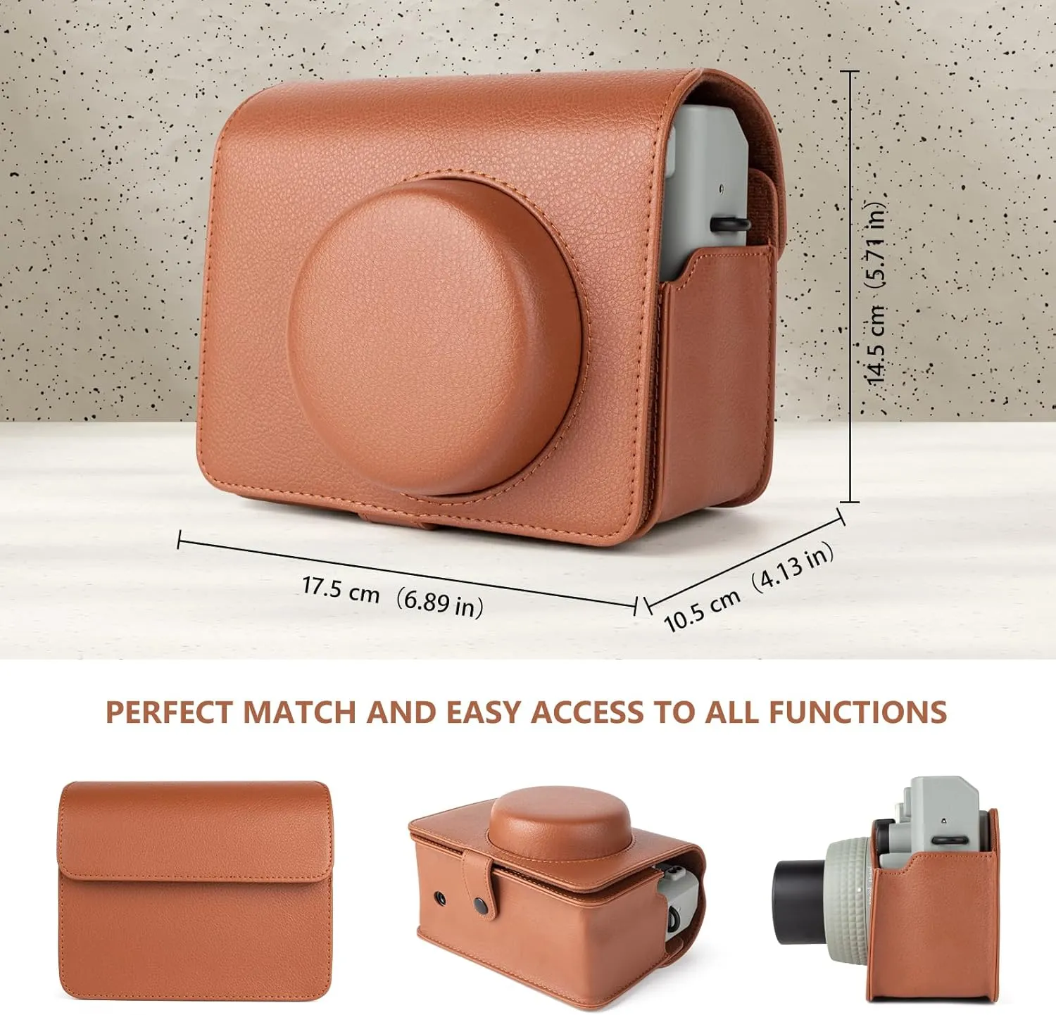 Protective Leather Case Compatible with Fujifilm Instax Wide 400 Instant Camera, for Instax WIDE 400 Camera Case with Shoulder Strap - Brown