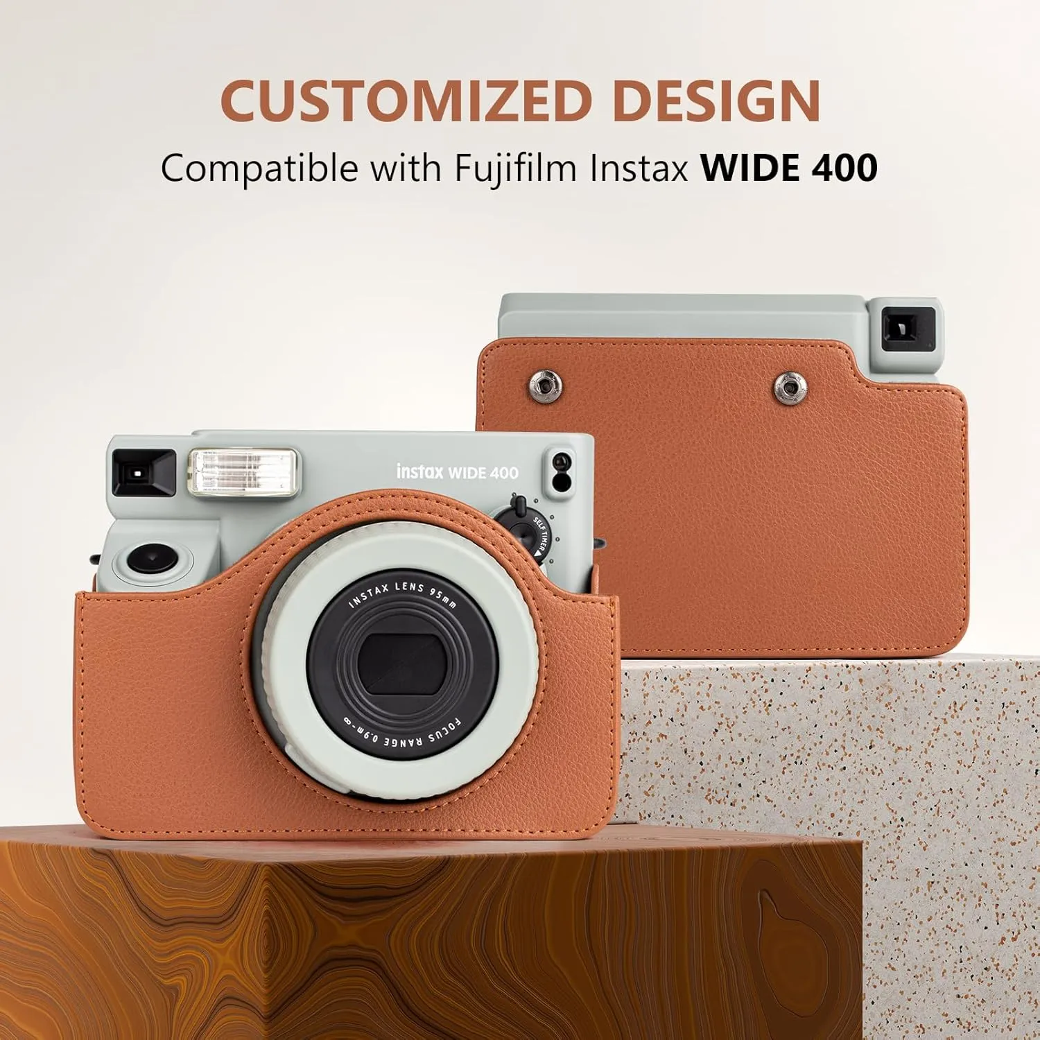 Protective Leather Case Compatible with Fujifilm Instax Wide 400 Instant Camera, for Instax WIDE 400 Camera Case with Shoulder Strap - Brown
