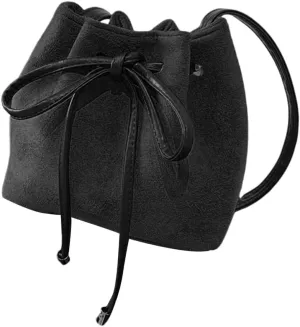 PU Leather Crossbody Bag for Women Drawstring Shoulder Bag Trendy Handbag Sweet Bows Work Bag Aesthetic Bucket Bag