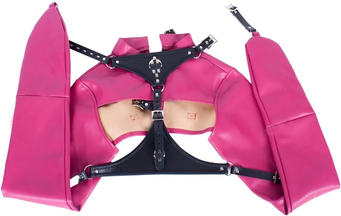 PU Leather Straight Jacket Sports Armor, Adjustable Novelty Fancy Costume Performance Jackets, Hand Cross Arm Guard Sleeve