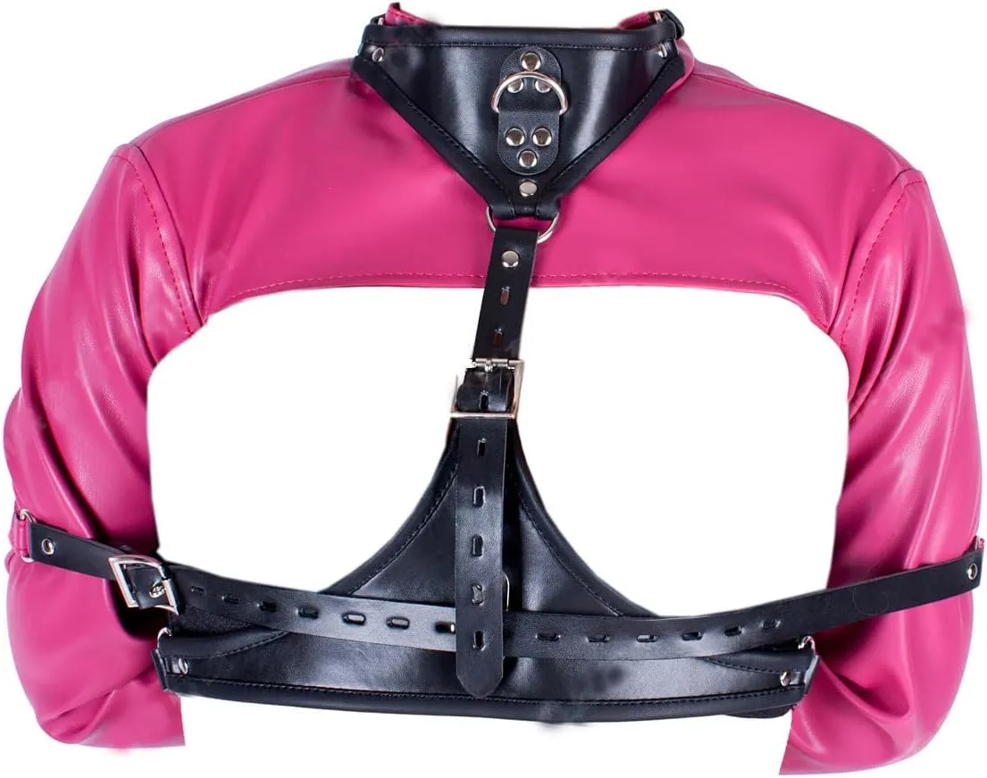 PU Leather Straight Jacket Sports Armor, Adjustable Novelty Fancy Costume Performance Jackets, Hand Cross Arm Guard Sleeve
