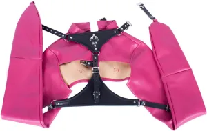 PU Leather Straight Jacket Sports Armor, Adjustable Novelty Fancy Costume Performance Jackets, Hand Cross Arm Guard Sleeve