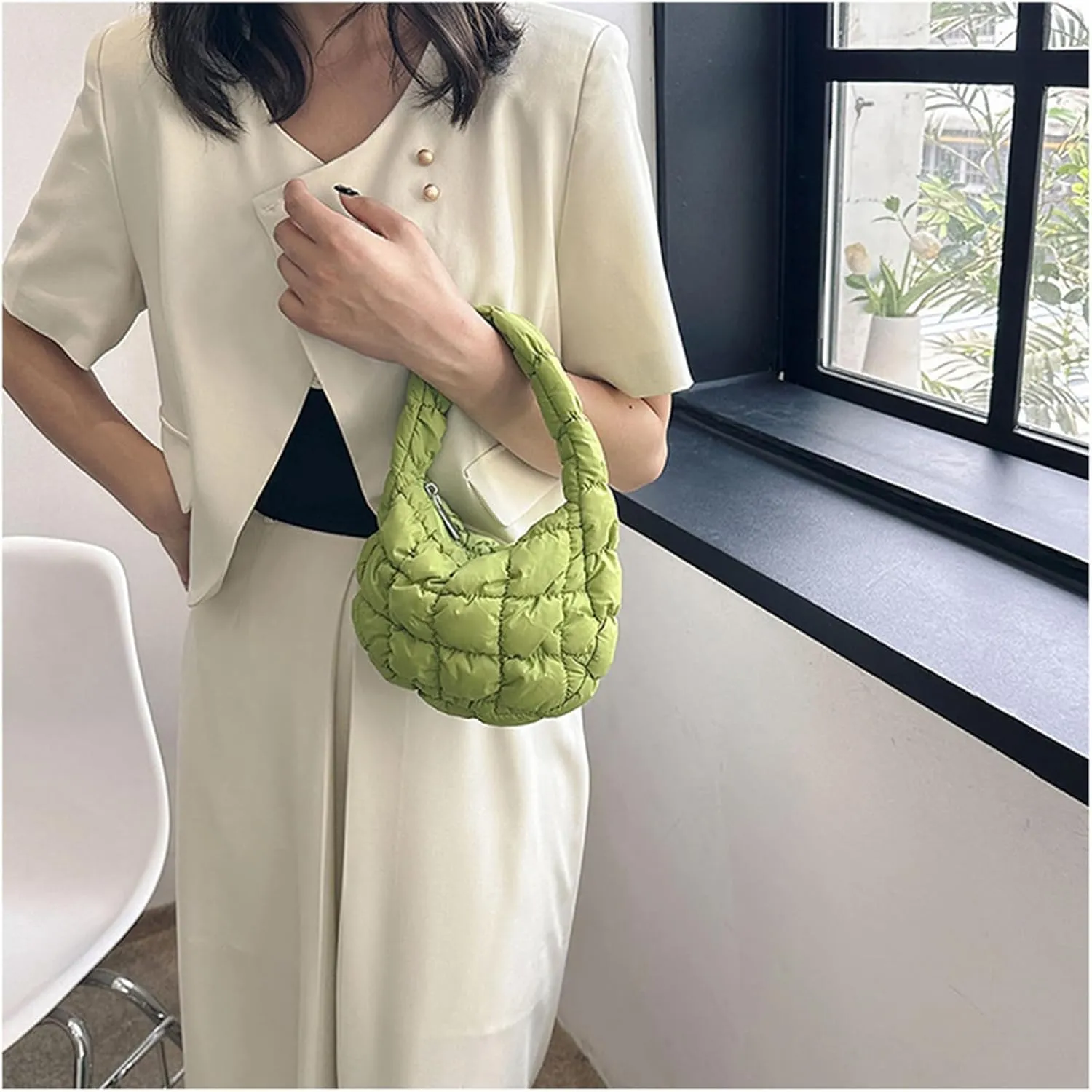 Puffer Bag Women Mini Quilted Cute Bubble Handbag Crescent Wrist Satchel Y2k Purse