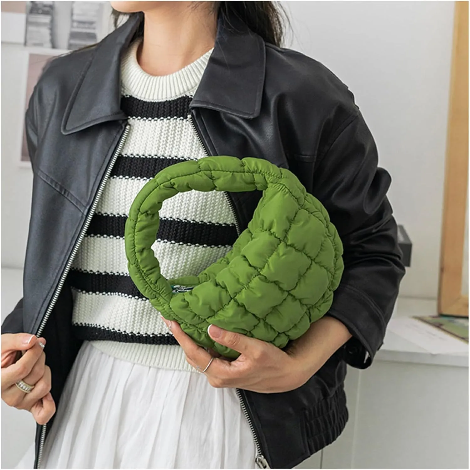 Puffer Bag Women Mini Quilted Cute Bubble Handbag Crescent Wrist Satchel Y2k Purse