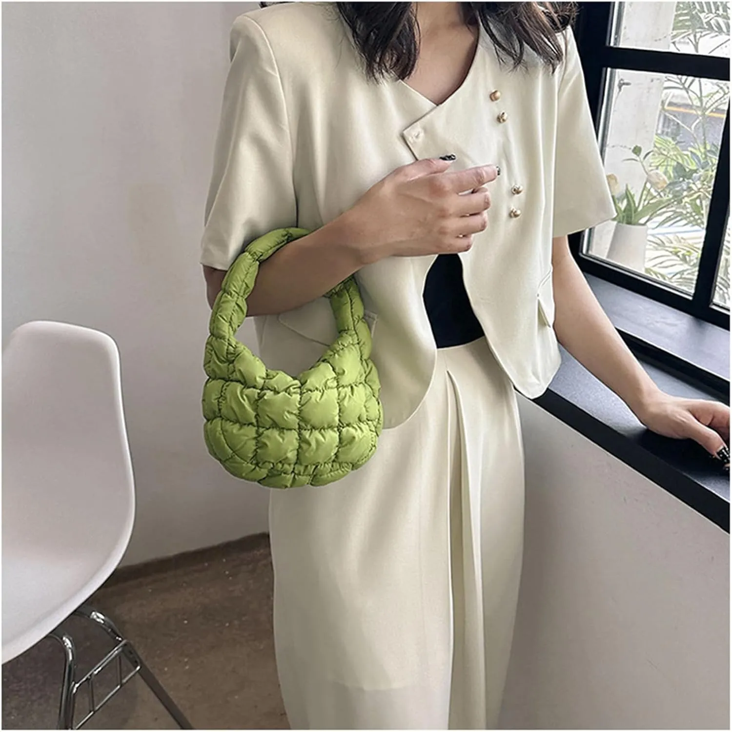 Puffer Bag Women Mini Quilted Cute Bubble Handbag Crescent Wrist Satchel Y2k Purse