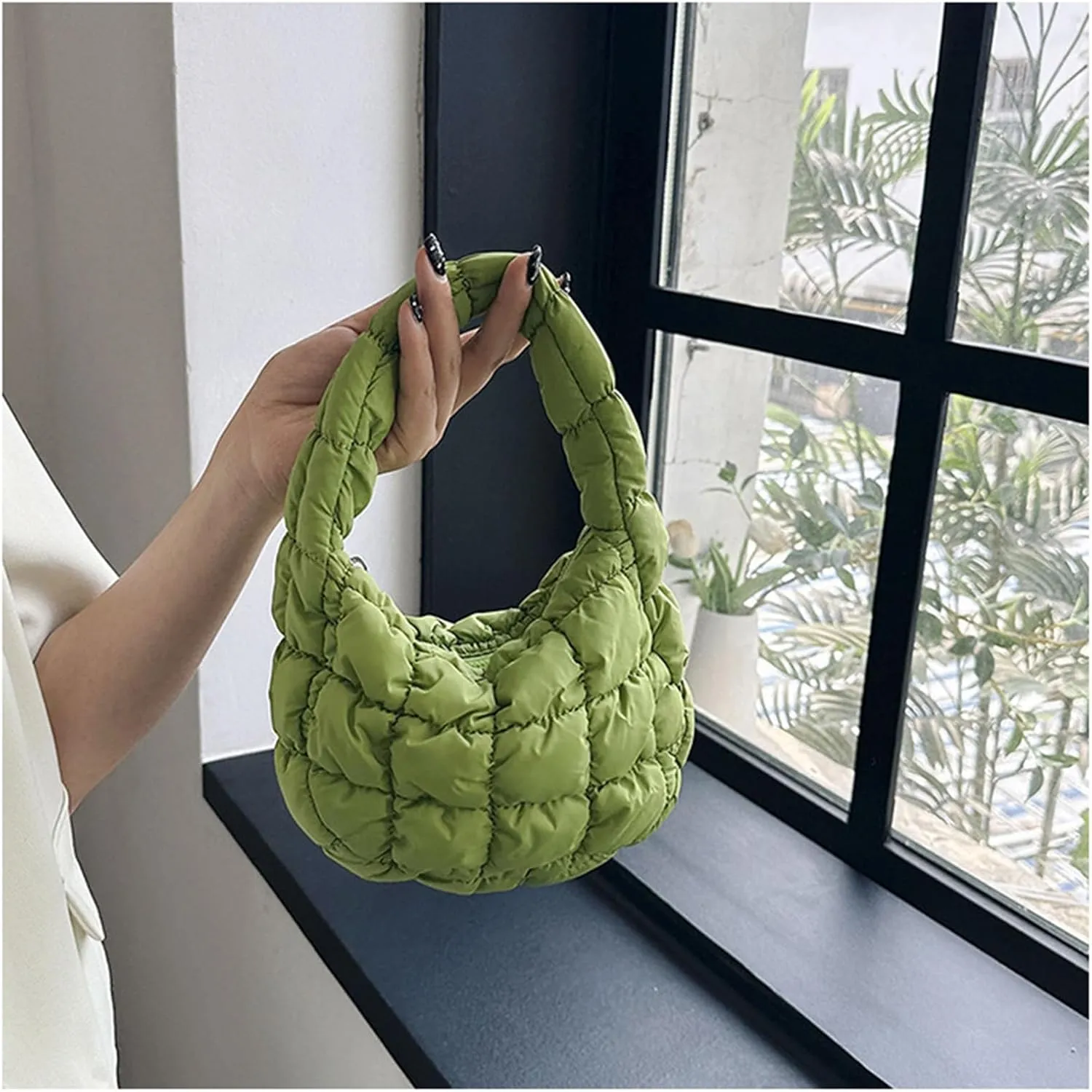 Puffer Bag Women Mini Quilted Cute Bubble Handbag Crescent Wrist Satchel Y2k Purse