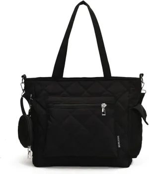 Puffy Tote Bag, Lunch Box For Women Nylon Crossbody Bag Quilted Handbag Closure Satchel Purse Travel Gym Bag