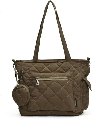 Puffy Tote Bag, Lunch Box For Women Nylon Crossbody Bag Quilted Handbag Closure Satchel Purse Travel Gym Bag