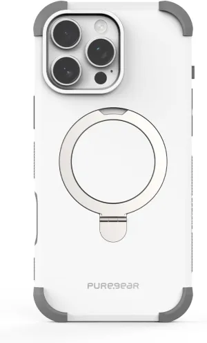 PureGear DualTek KIK - Magnetic Phone Grip Case for iPhone 16 Pro (2024), Military Tested and Approved, MagSafe Compatible, Heavy-Duty Durable Protective iPhone 16 Pro Case, Built-in Kickstand, White
