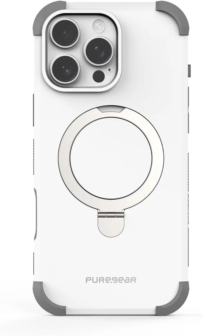 PureGear DualTek KIK - Magnetic Phone Grip Case for iPhone 16 Pro (2024), Military Tested and Approved, MagSafe Compatible, Heavy-Duty Durable Protective iPhone 16 Pro Case, Built-in Kickstand, White