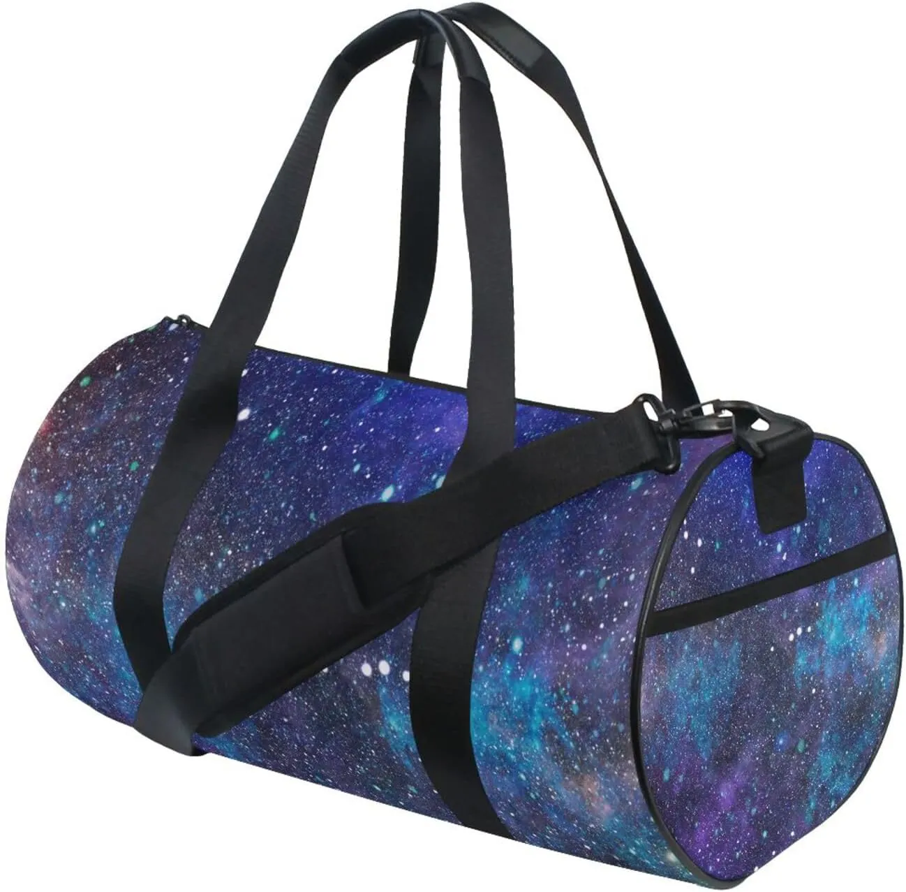 Purple Blue Galaxy Space with Glitter Stars Outer Space Galaxies Portable Gym Bag, Travel Bag, Luggage bag, Sports Bag, Toiletry Bag with Handles, Detachable Shoulder Strap 17.6 x 9 x 9 inch