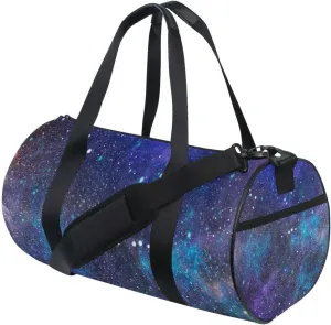 Purple Blue Galaxy Space with Glitter Stars Outer Space Galaxies Portable Gym Bag, Travel Bag, Luggage bag, Sports Bag, Toiletry Bag with Handles, Detachable Shoulder Strap 17.6 x 9 x 9 inch