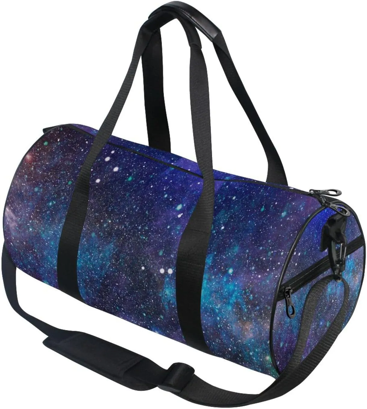 Purple Blue Galaxy Space with Glitter Stars Outer Space Galaxies Portable Gym Bag, Travel Bag, Luggage bag, Sports Bag, Toiletry Bag with Handles, Detachable Shoulder Strap 17.6 x 9 x 9 inch