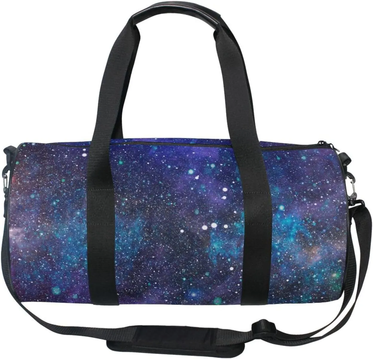 Purple Blue Galaxy Space with Glitter Stars Outer Space Galaxies Portable Gym Bag, Travel Bag, Luggage bag, Sports Bag, Toiletry Bag with Handles, Detachable Shoulder Strap 17.6 x 9 x 9 inch