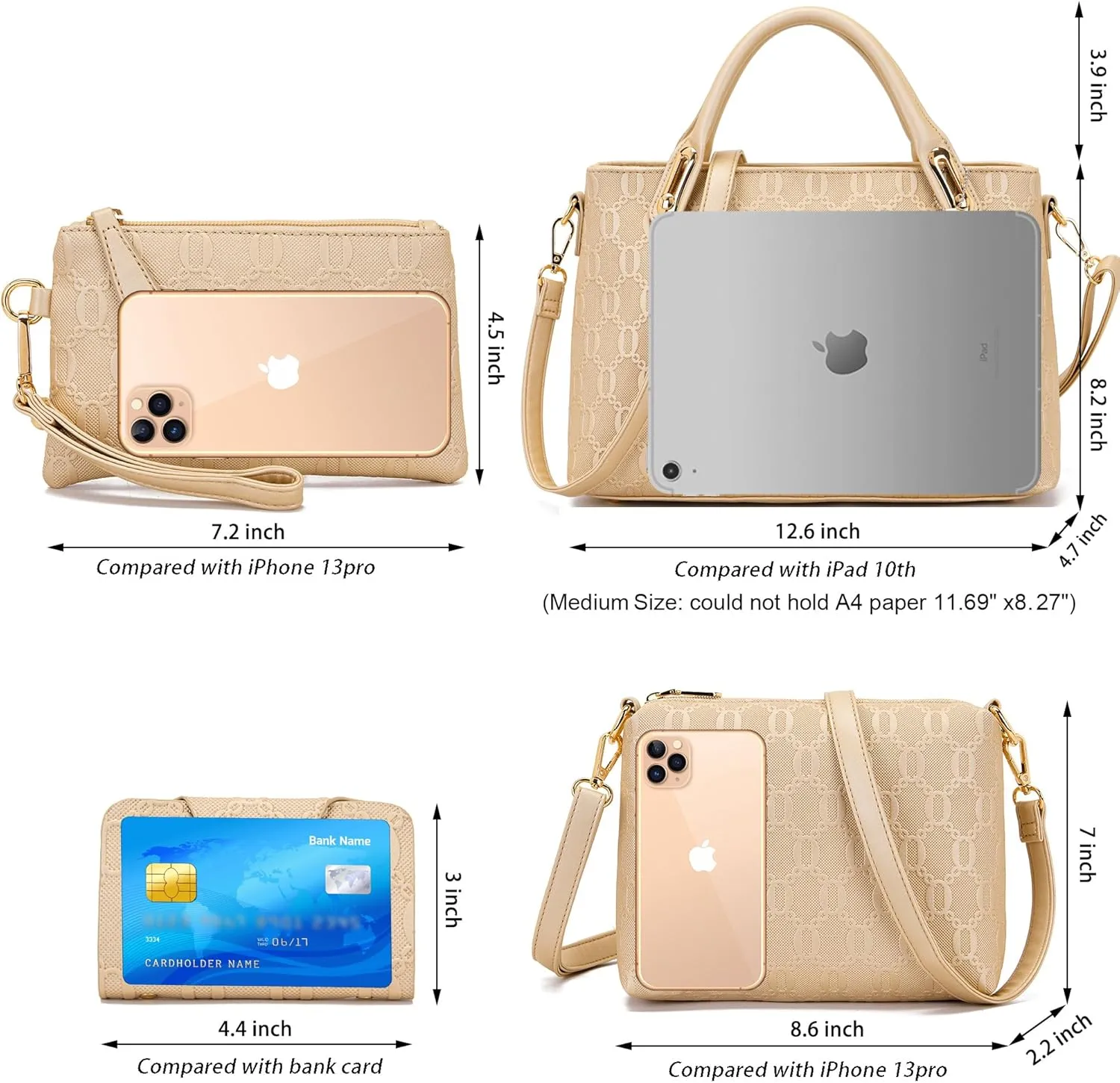 Purse for Women Fashion Medium Shoulder Bag Crossbody Bag Top Handle Tote Handbag Set 4PCS
