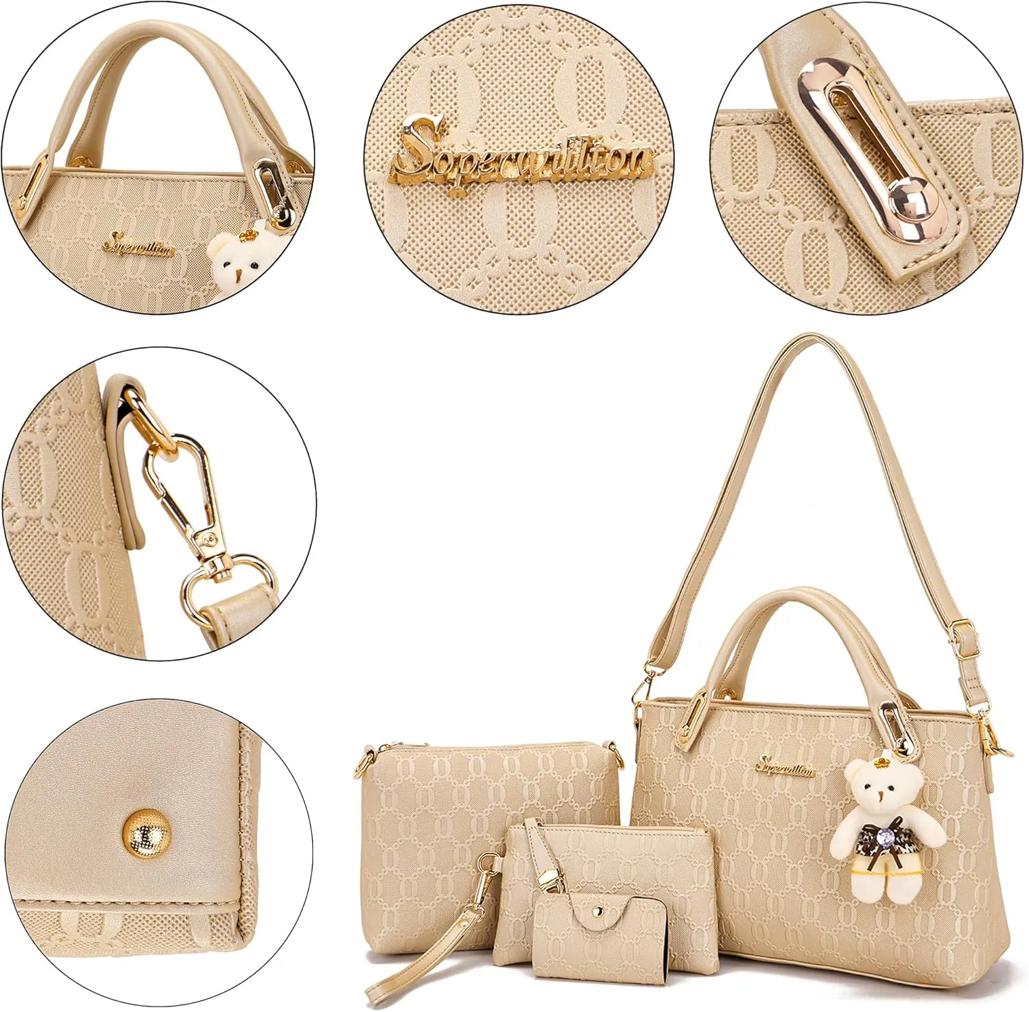 Purse for Women Fashion Medium Shoulder Bag Crossbody Bag Top Handle Tote Handbag Set 4PCS