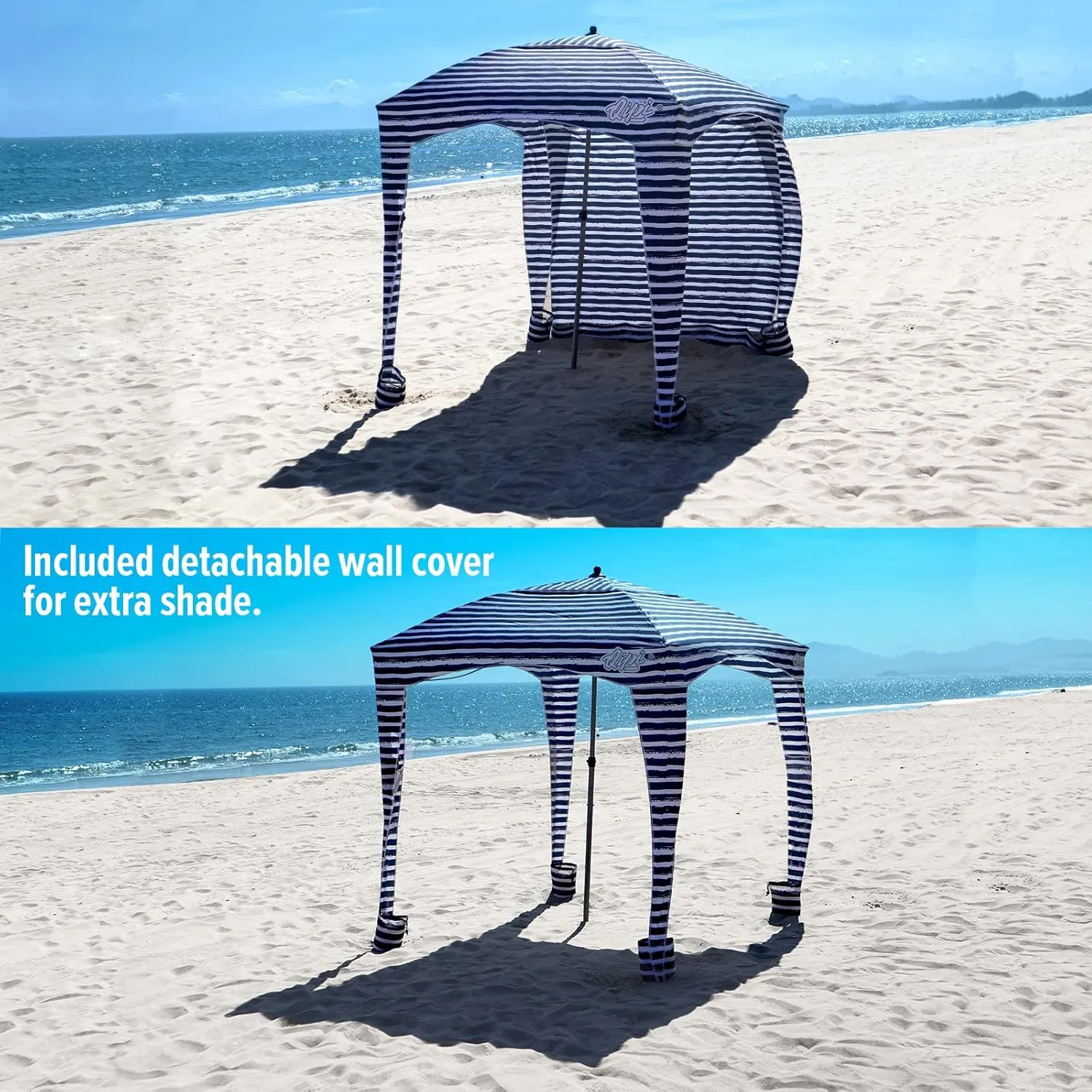 Qipi Beach Cabana - Easy to Set Up Canopy, Waterproof, Portable 6' x 6' Beach Shelter, Included Side Wall, Shade with UPF 50  UV Protection, Ultimate Sun Umbrella - for Kids, Family & Friends