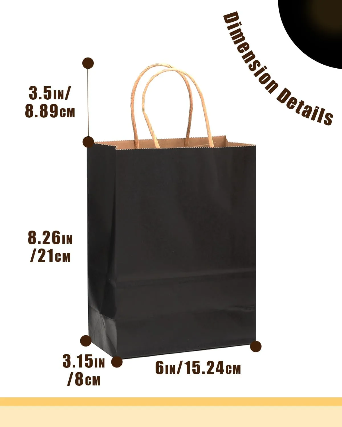 qiqee 100-Packs Black Paper Gift Bags with Handles Bulk 8.26"×6"×3.15" Small Size Gift Bags Multiple Uses