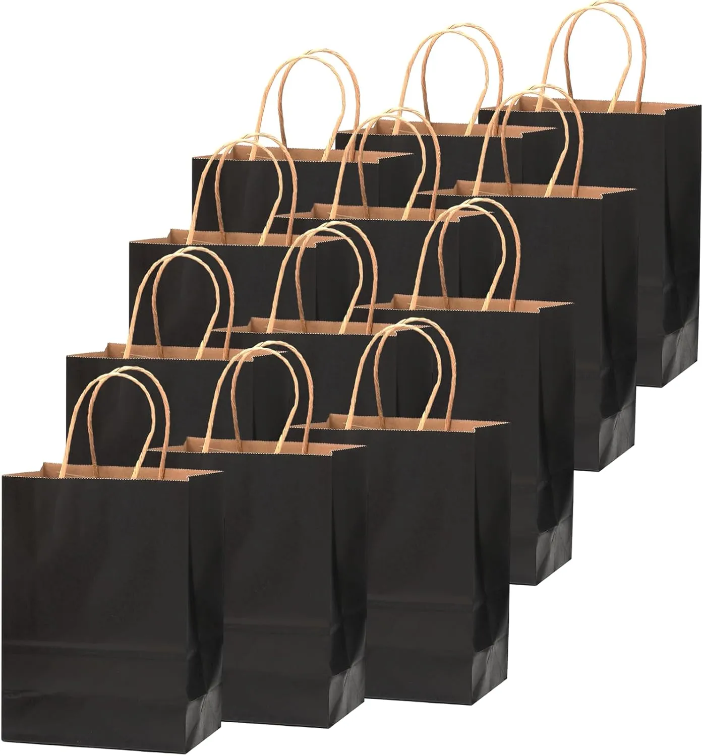 qiqee 100-Packs Black Paper Gift Bags with Handles Bulk 8.26"×6"×3.15" Small Size Gift Bags Multiple Uses