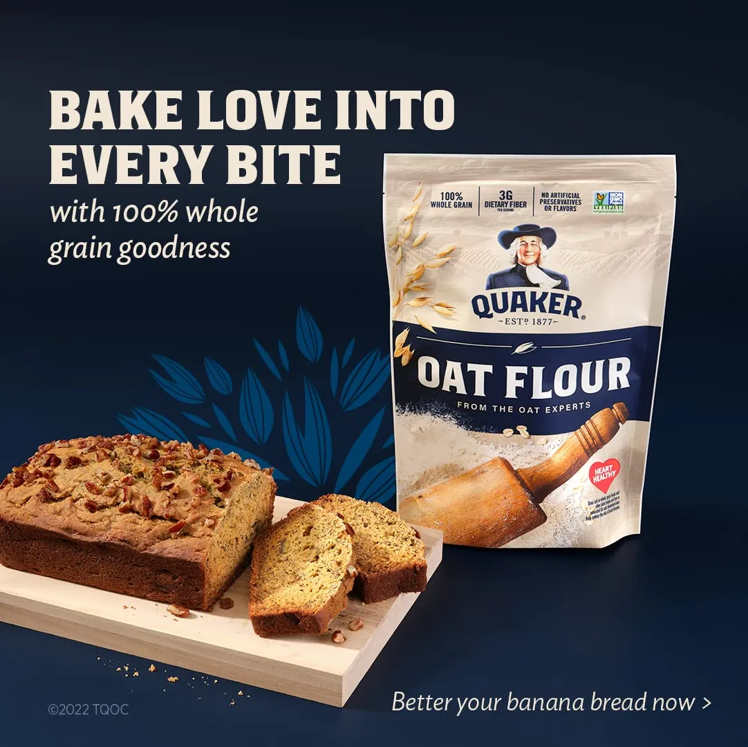 Quaker Oat Flour Stand Up Pouches, 20oz, (3 Pack)