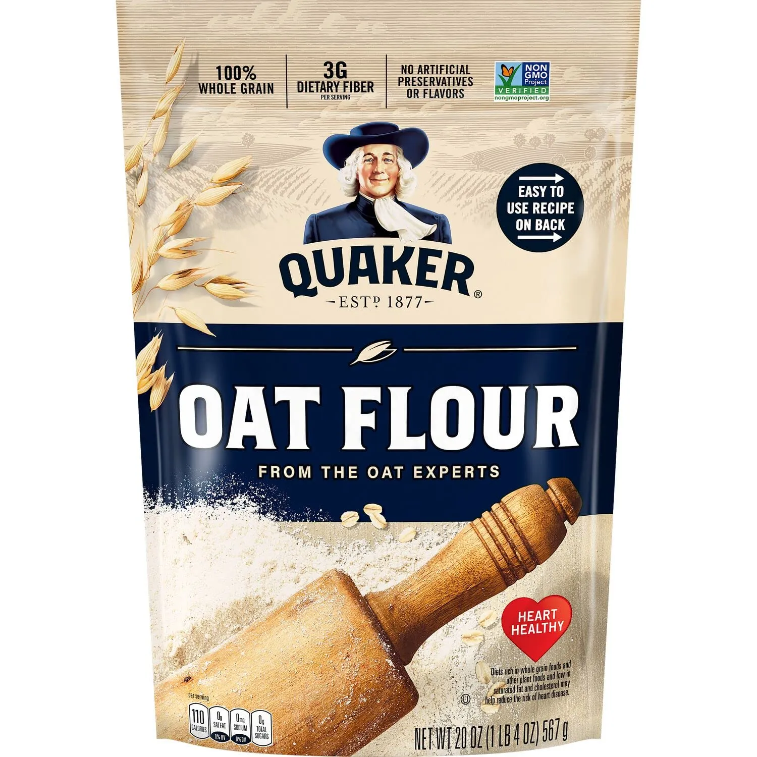 Quaker Oat Flour Stand Up Pouches, 20oz, (3 Pack)