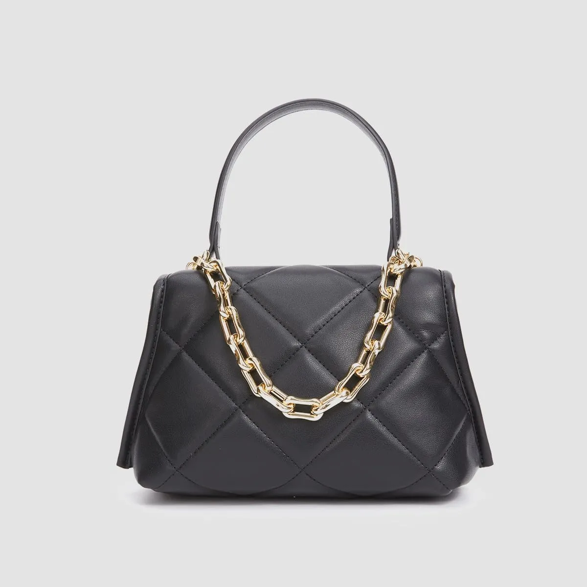 Quilted Leather Satchel Purse for Women: Genuine Cowhide Crossbody Bag - Top Handle Handbag with Chain Strap for Travel Work