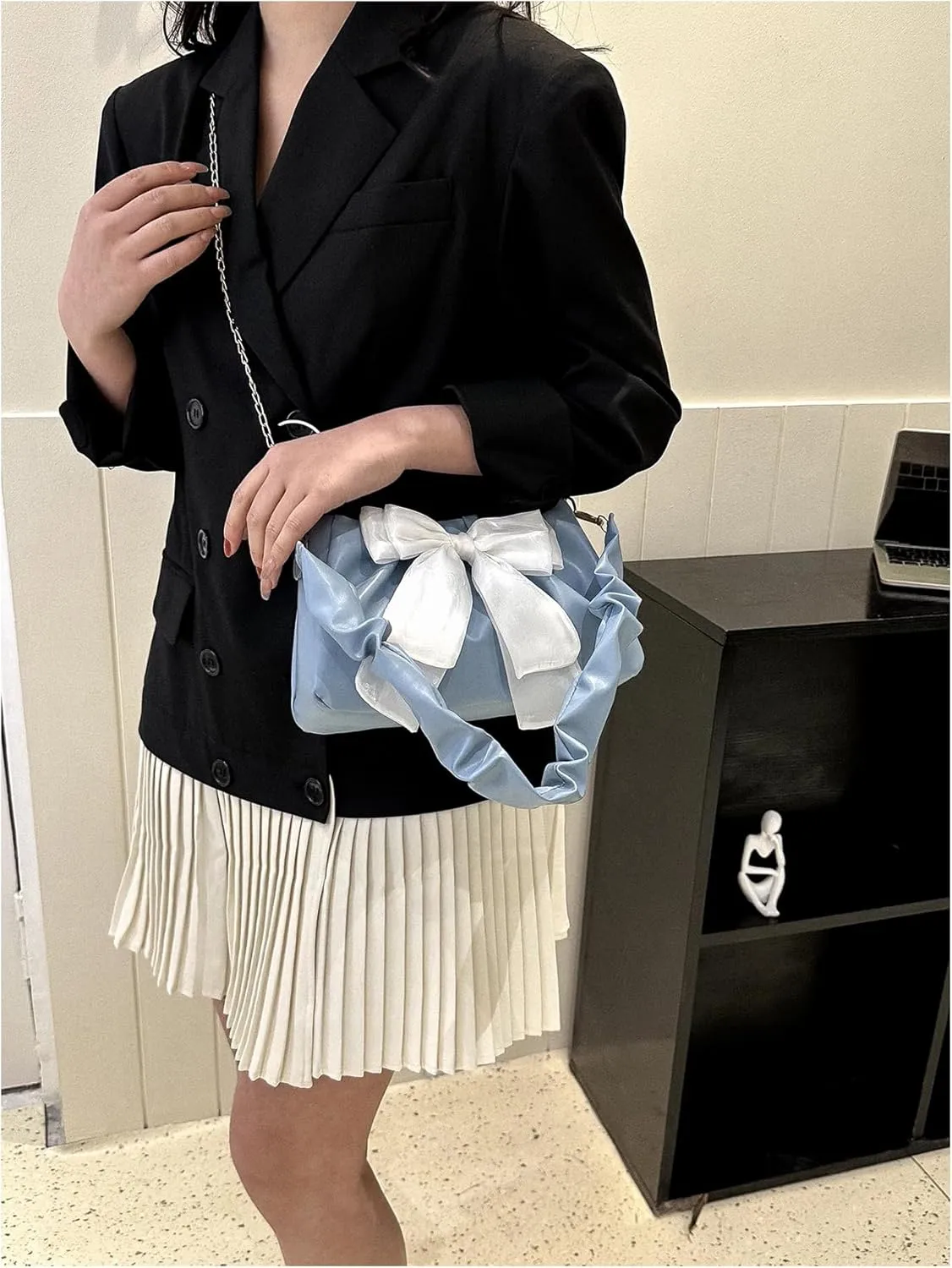 QWINEE Bow Shaped Square Bag Ruched Purse Handbags Ladies Shoulder Underarm Totes Bag Evening Bag Clutch