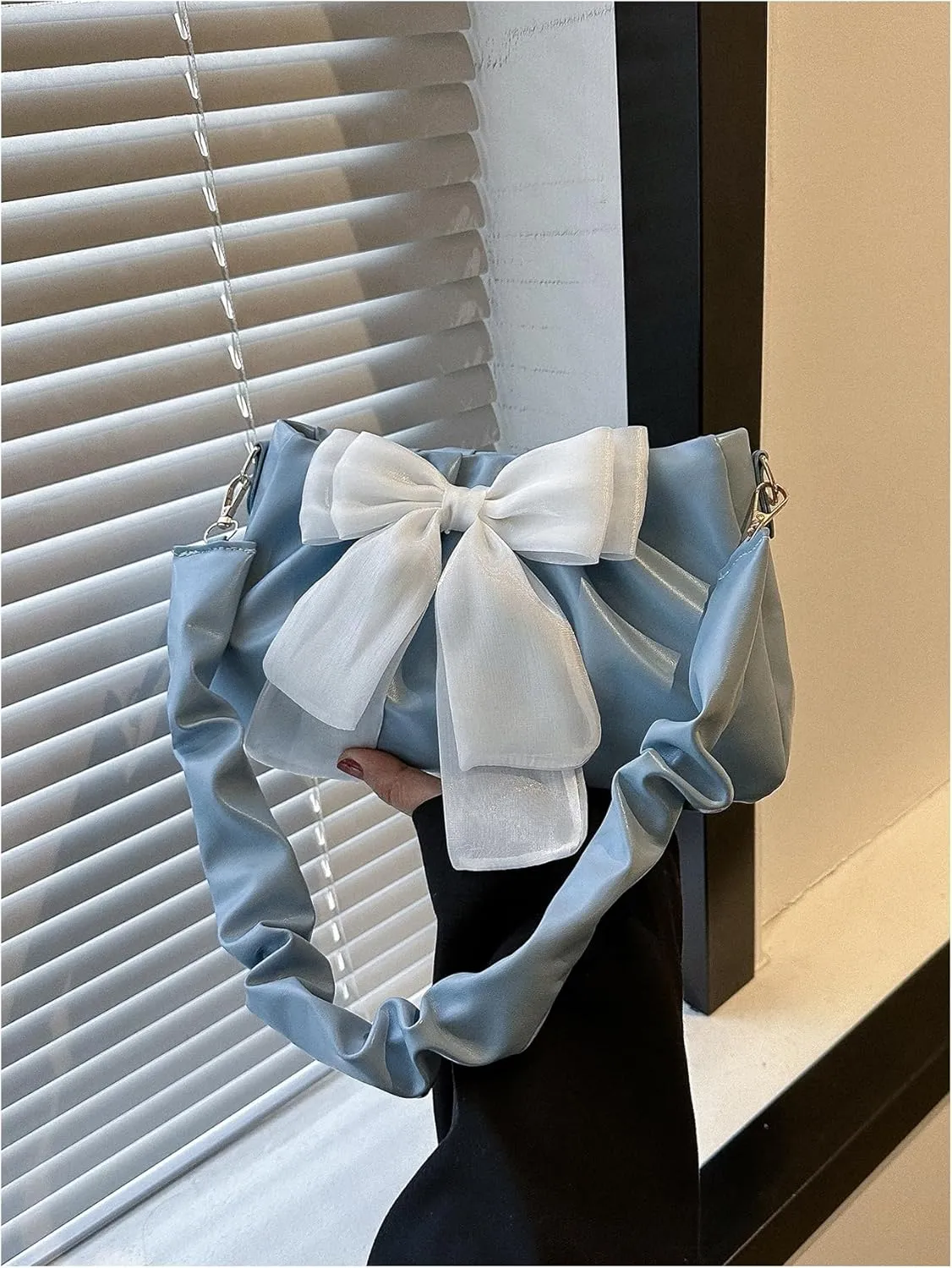 QWINEE Bow Shaped Square Bag Ruched Purse Handbags Ladies Shoulder Underarm Totes Bag Evening Bag Clutch