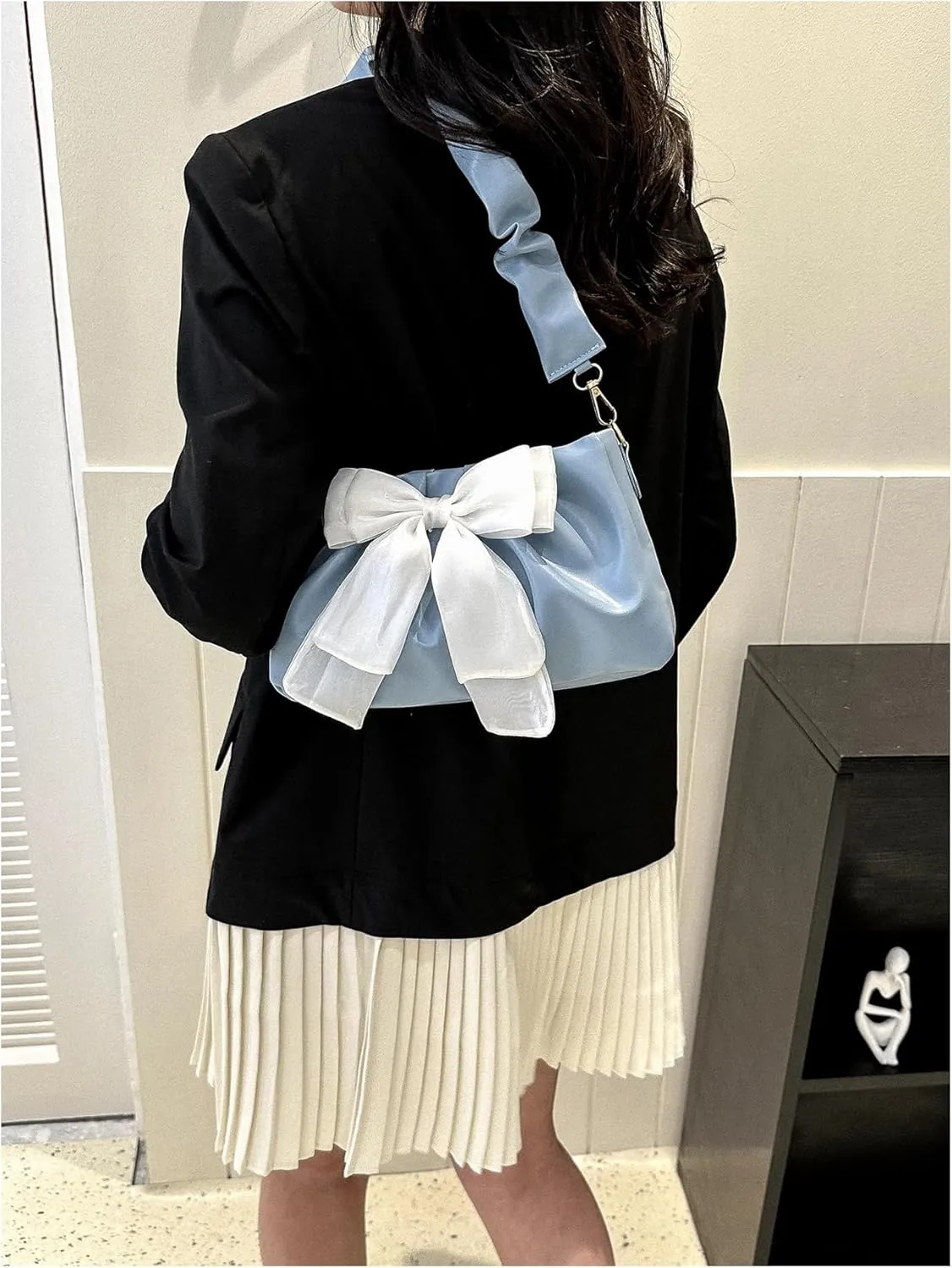 QWINEE Bow Shaped Square Bag Ruched Purse Handbags Ladies Shoulder Underarm Totes Bag Evening Bag Clutch