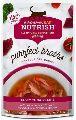 Rachael Ray Nutrish Purrfect Broths Wet Cat Food, Tasty Tuna Recipe with Flaked Tuna & Veggies, 1.4 Ounce Pouch (Pack of 24), Grain Free