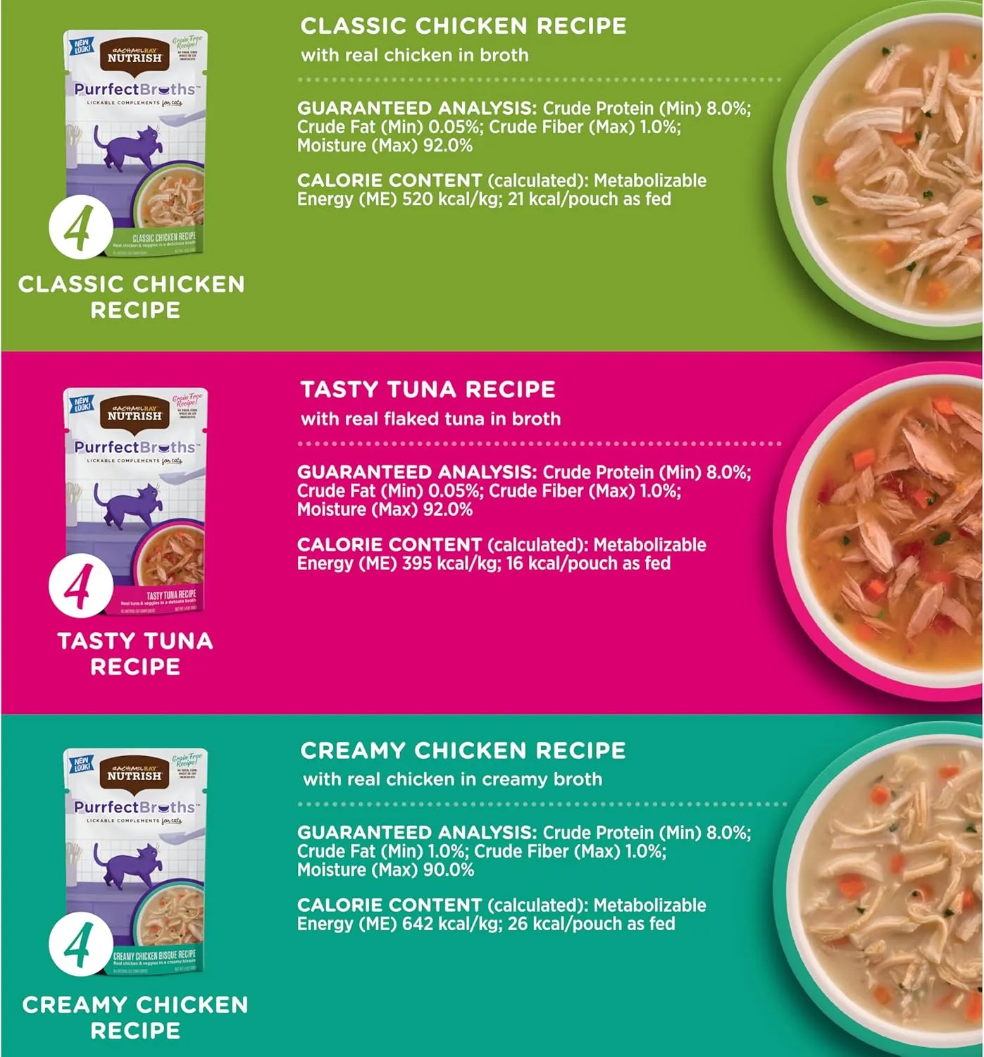 Rachael Ray Nutrish Purrfect Broths Wet Cat Food, Variety Pack, 1.4 Ounce Pouch (Pack of 24), Grain Free