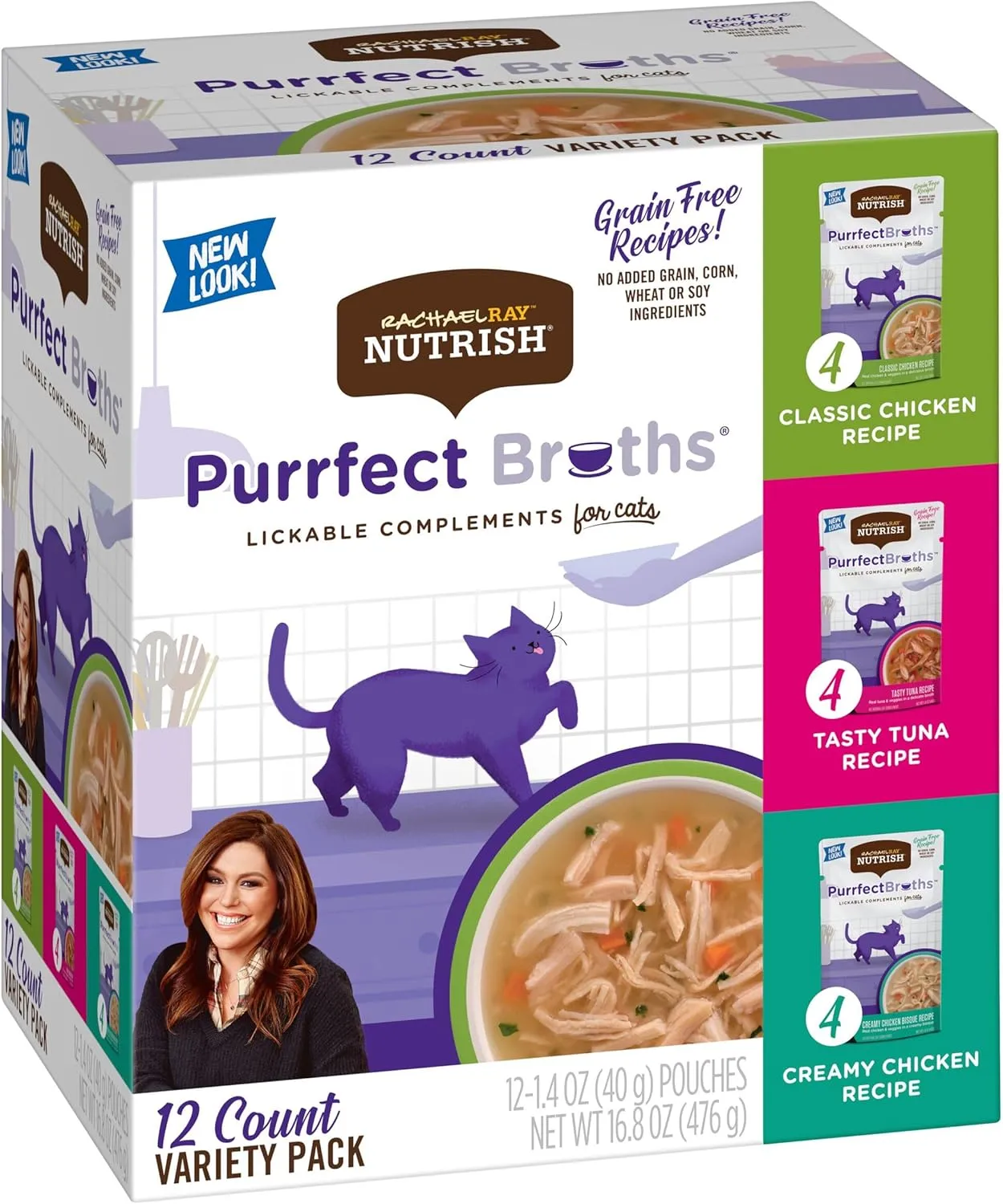 Rachael Ray Nutrish Purrfect Broths Wet Cat Food, Variety Pack, 1.4 Ounce Pouch (Pack of 24), Grain Free