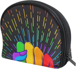 Rainbow Fist Raised on Black Women's Shell Shape Cosmetic Makeup Bag, With Zipper Travel Toiletry Bag, Colorful Storage Bag for Lady Girl 8 x 2.5 x 5.5 inch