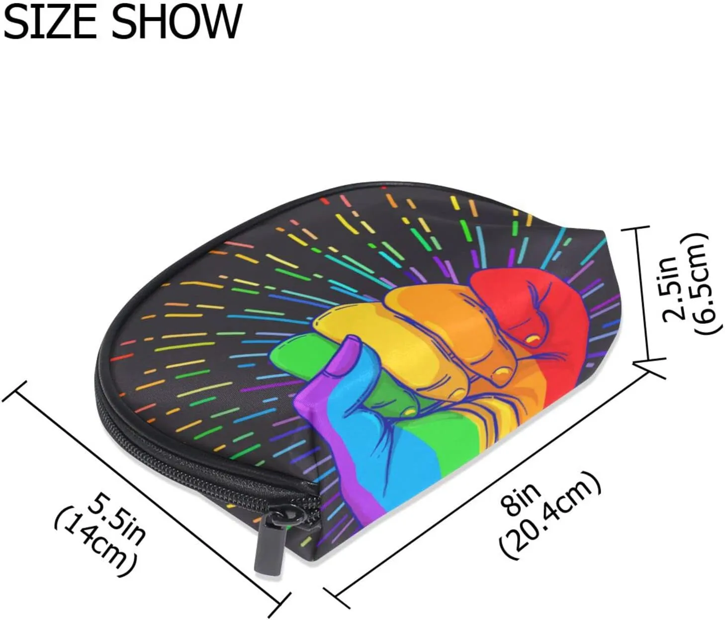 Rainbow Fist Raised on Black Women's Shell Shape Cosmetic Makeup Bag, With Zipper Travel Toiletry Bag, Colorful Storage Bag for Lady Girl 8 x 2.5 x 5.5 inch