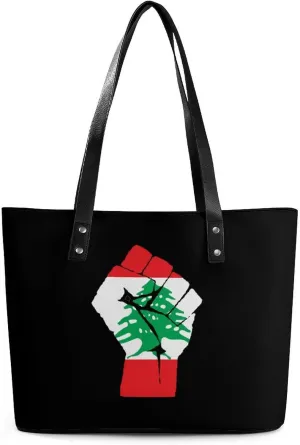 Raised Fist Lebanon Flag Fashion Tote Bag for Women Handbags Large Capacity Shoulder Bags Purses with Zippered