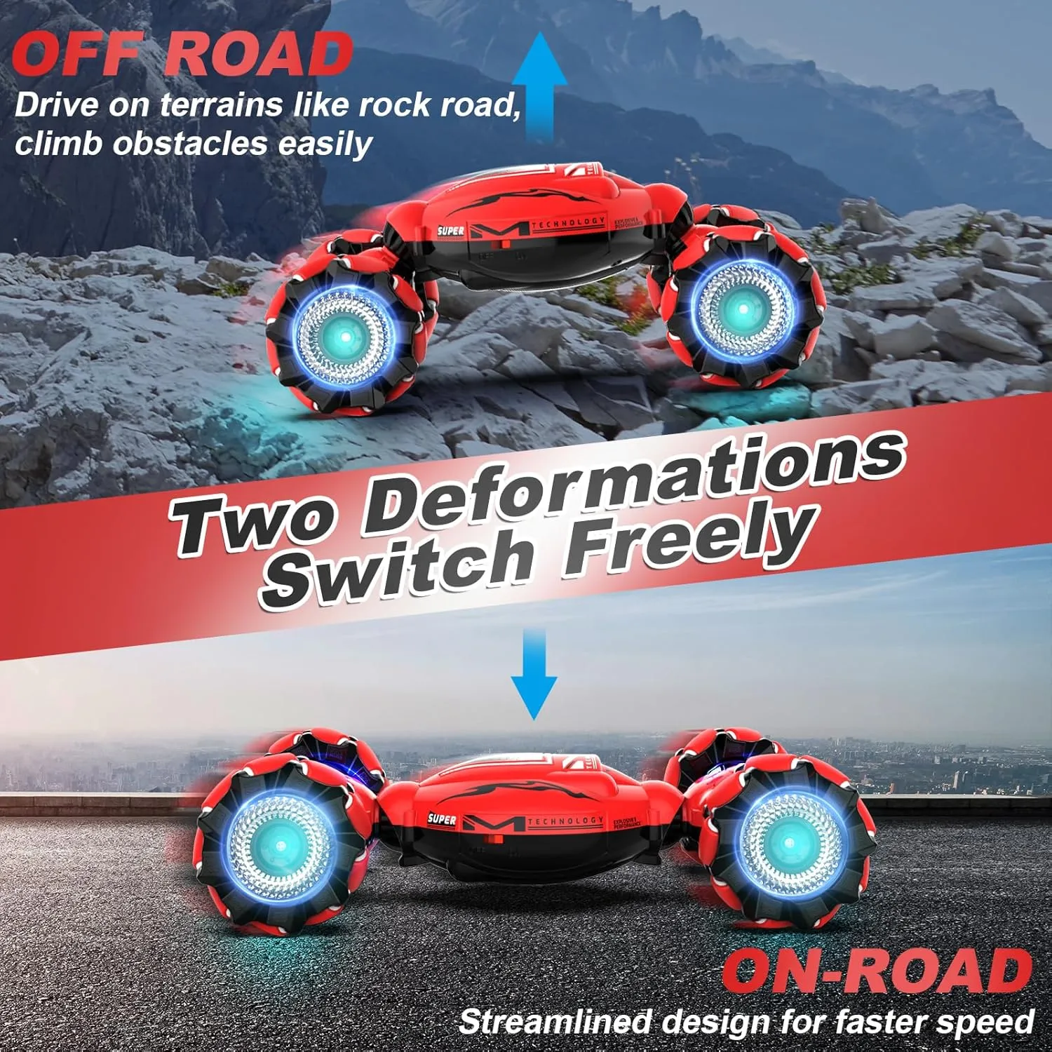 RC Car Toys for Boys Girls 6-12, Birthday Xmas Gifts for 6 7 8 9 10 11 12 Years Old, Gesture Sensing RC Stunt Car with Lights Music 2.4GHz 4WD Hand Remote Control 360° Rotate All-Round Drift