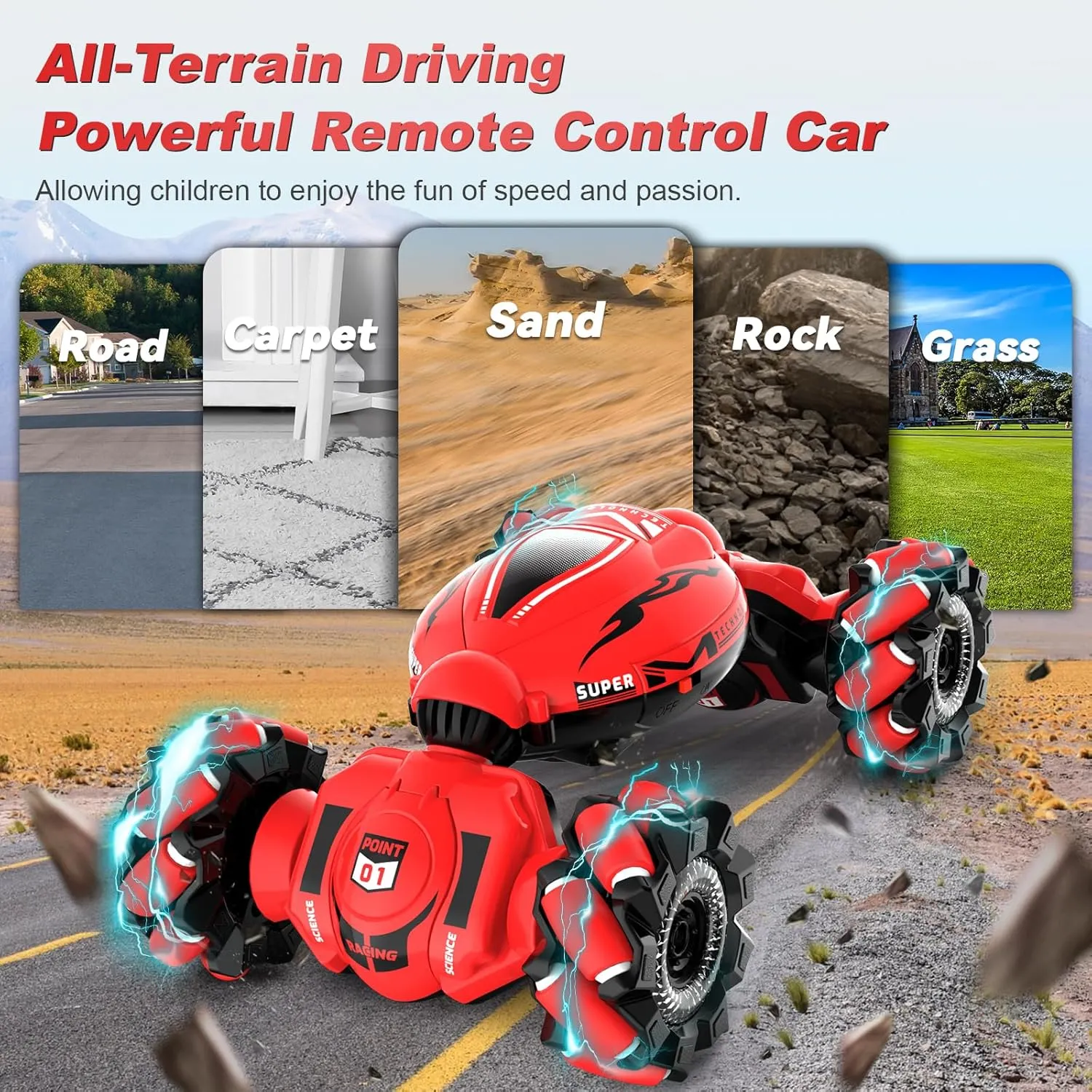 RC Car Toys for Boys Girls 6-12, Birthday Xmas Gifts for 6 7 8 9 10 11 12 Years Old, Gesture Sensing RC Stunt Car with Lights Music 2.4GHz 4WD Hand Remote Control 360° Rotate All-Round Drift