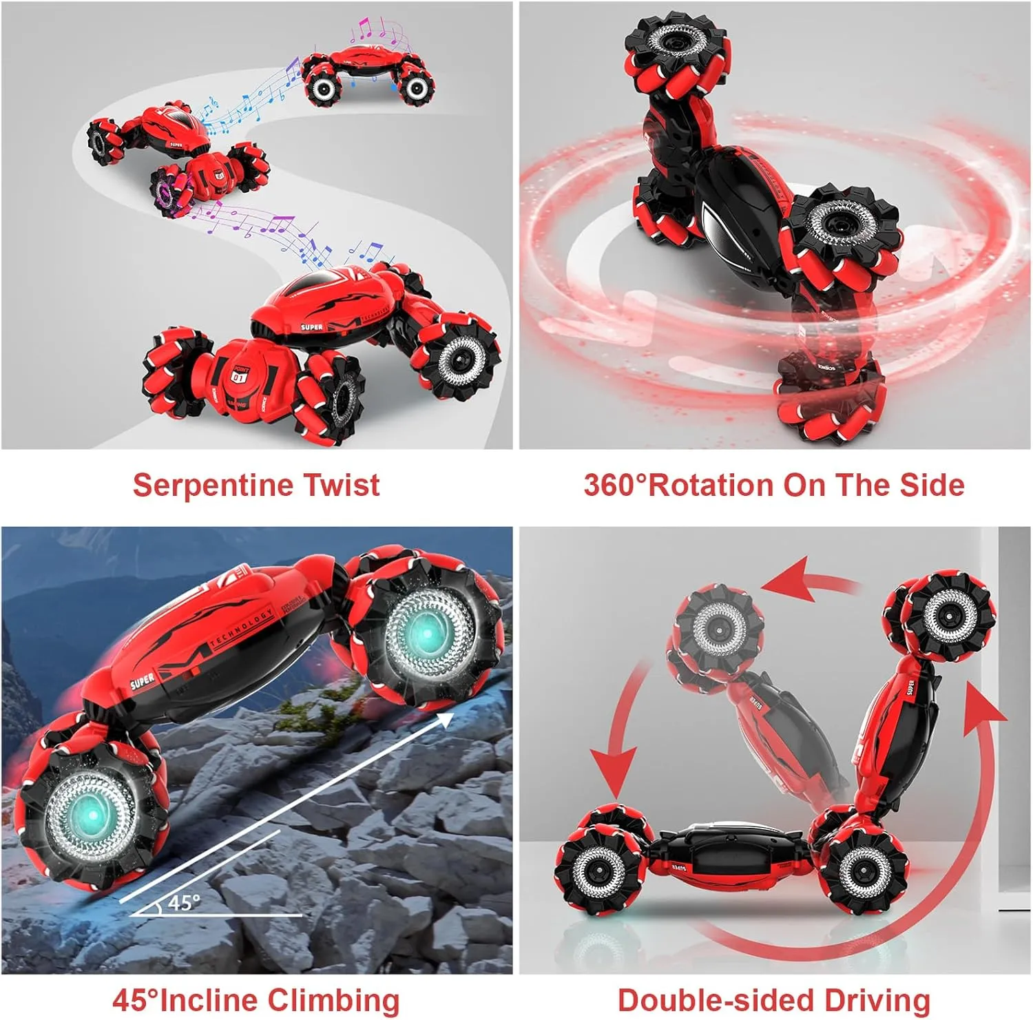 RC Car Toys for Boys Girls 6-12, Birthday Xmas Gifts for 6 7 8 9 10 11 12 Years Old, Gesture Sensing RC Stunt Car with Lights Music 2.4GHz 4WD Hand Remote Control 360° Rotate All-Round Drift