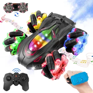 RC Cars Gesture Sensing Stunt Car, 360° Rotating Remote Control Car with Cool Light and Music, Spray Drift Hand Controlled Car, 2.4Ghz Rechargeable RC Car, Best Birthday Gifts for Boys 6-12 (Red)