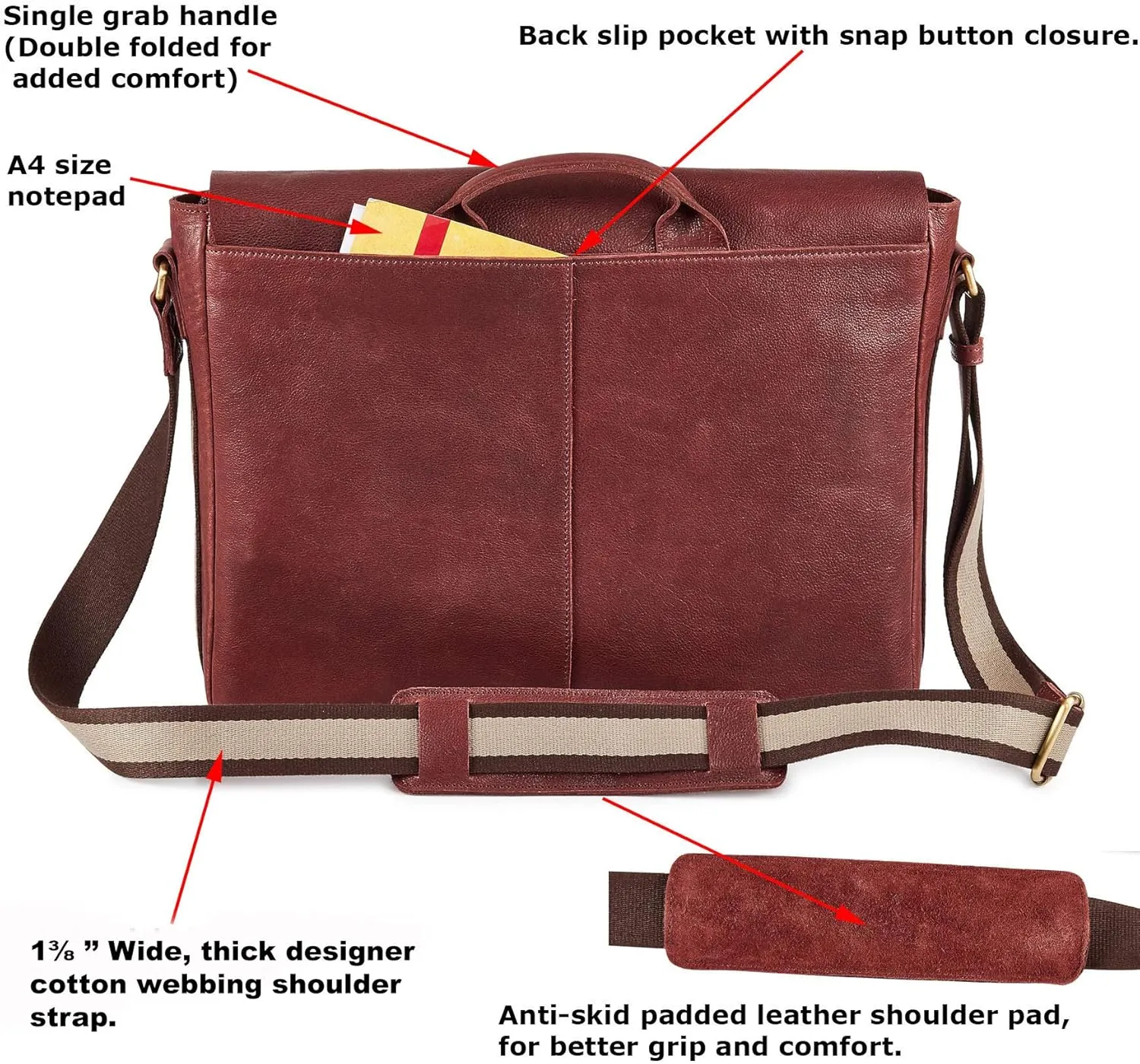 Real Leather Laptop Bag Men Women Distressed Vintage Messenger Satchel Shoulder Bag
