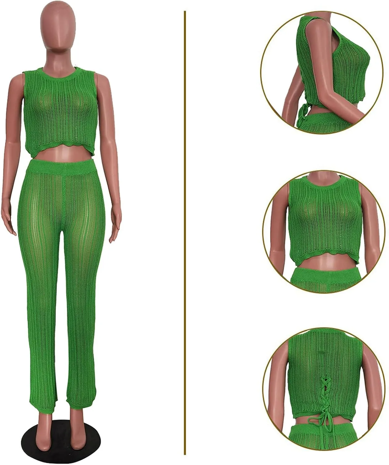 Recious Womens Sexy 2 Pieces Knitted Lace Up Sweater Crop Tops Bodycon Pants Party Clubwear Tracksuit Outfits Sweatsuit Set