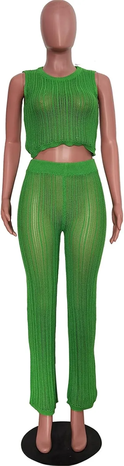Recious Womens Sexy 2 Pieces Knitted Lace Up Sweater Crop Tops Bodycon Pants Party Clubwear Tracksuit Outfits Sweatsuit Set