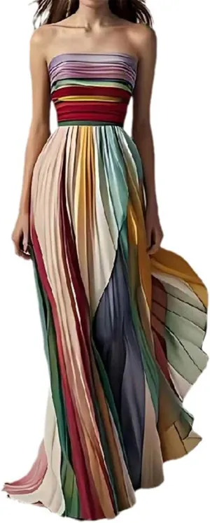 Recious Womens Sexy Off Shoulder Sleeveless Stripes Printed Bodycon Party Clubwear Vacation Dress