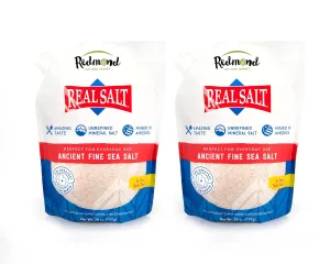 Redmond Real Salt - Ancient Fine Sea Salt, Unrefined Mineral Salt, 26 Ounce Pouch (2 Pack)