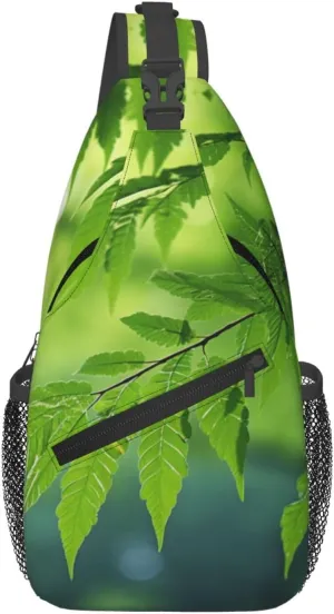 Refreshing Leaves Men'S Casual Chest Crossbody Bag, Lightweight Durable Shoulder Sling Pack For Daily Use, Travel, And Outdoor.