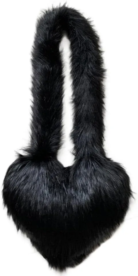 Rejolly Heart Shaped Furry Purse for Women Large Soft Shoulder Bag Fluffy Faux Fur Trendy Y2K Girls Handbag