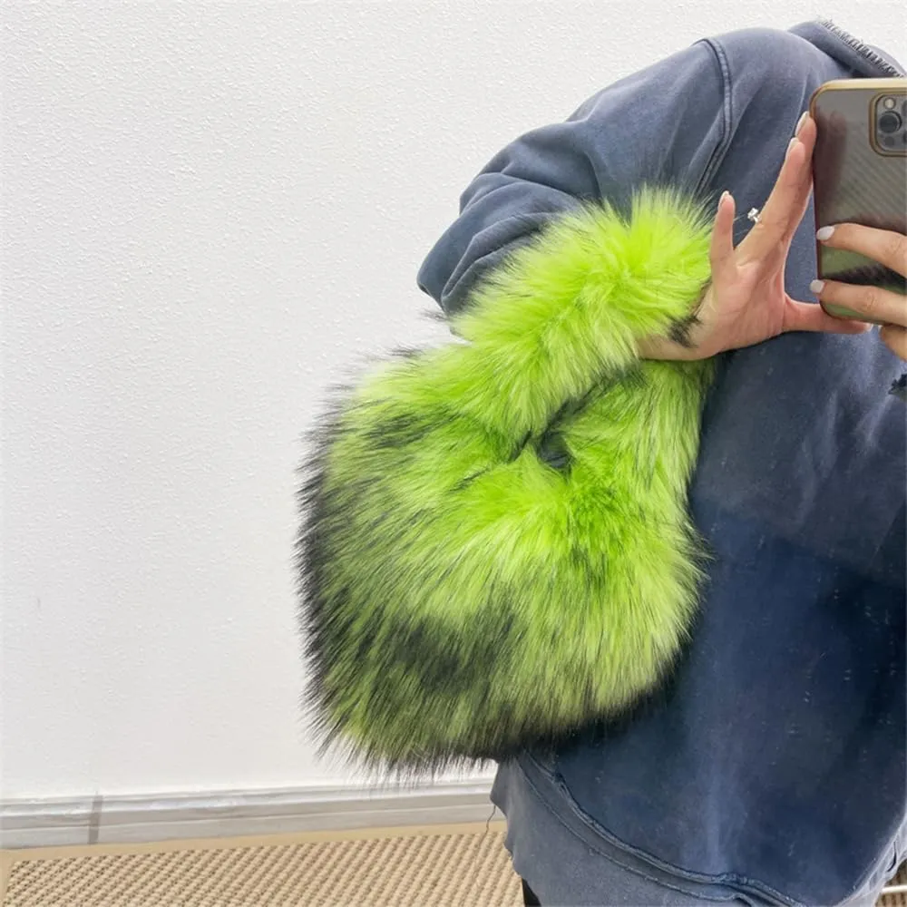 Rejolly Heart Shaped Furry Purse for Women Large Soft Shoulder Bag Fluffy Faux Fur Trendy Y2K Girls Handbag