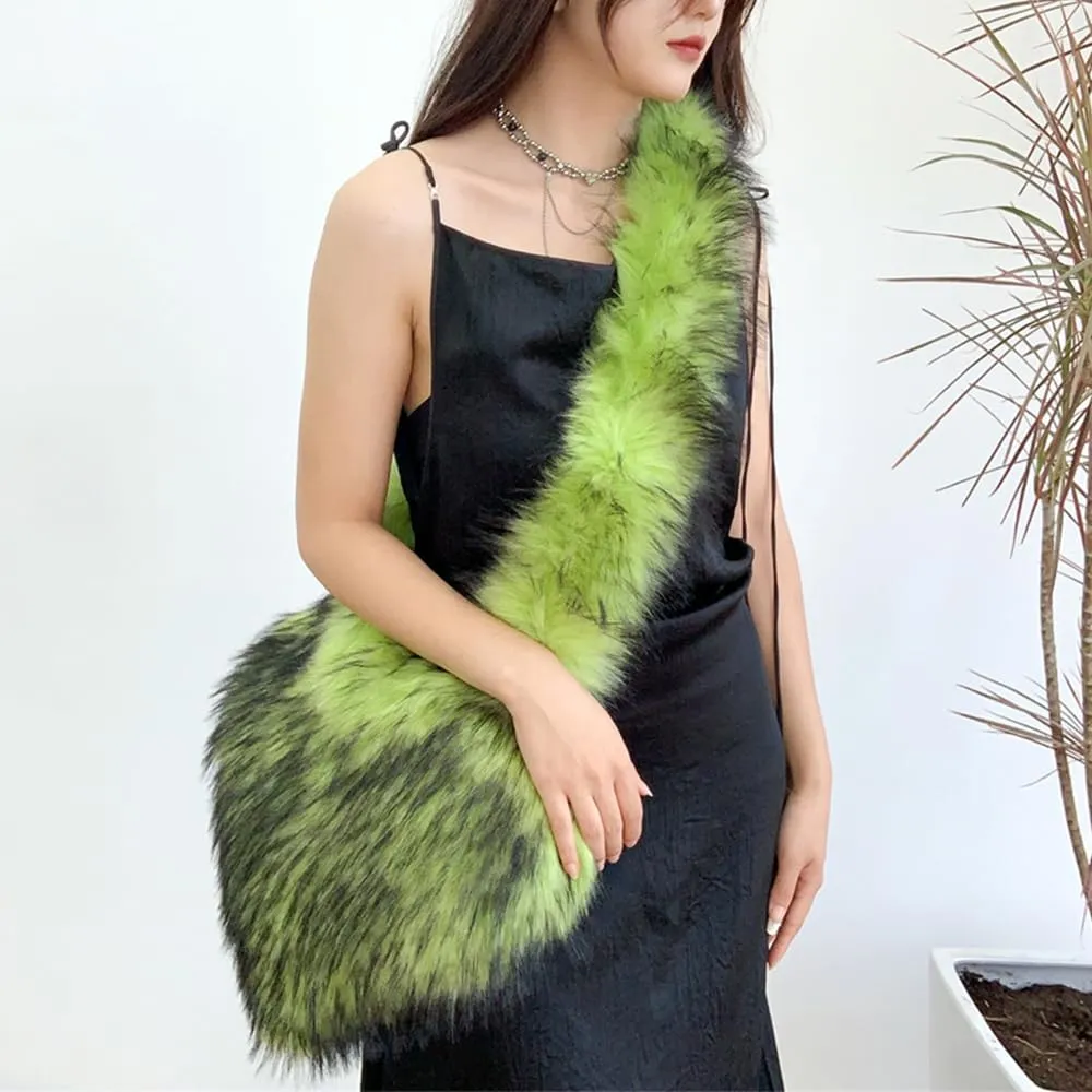 Rejolly Heart Shaped Furry Purse for Women Large Soft Shoulder Bag Fluffy Faux Fur Trendy Y2K Girls Handbag