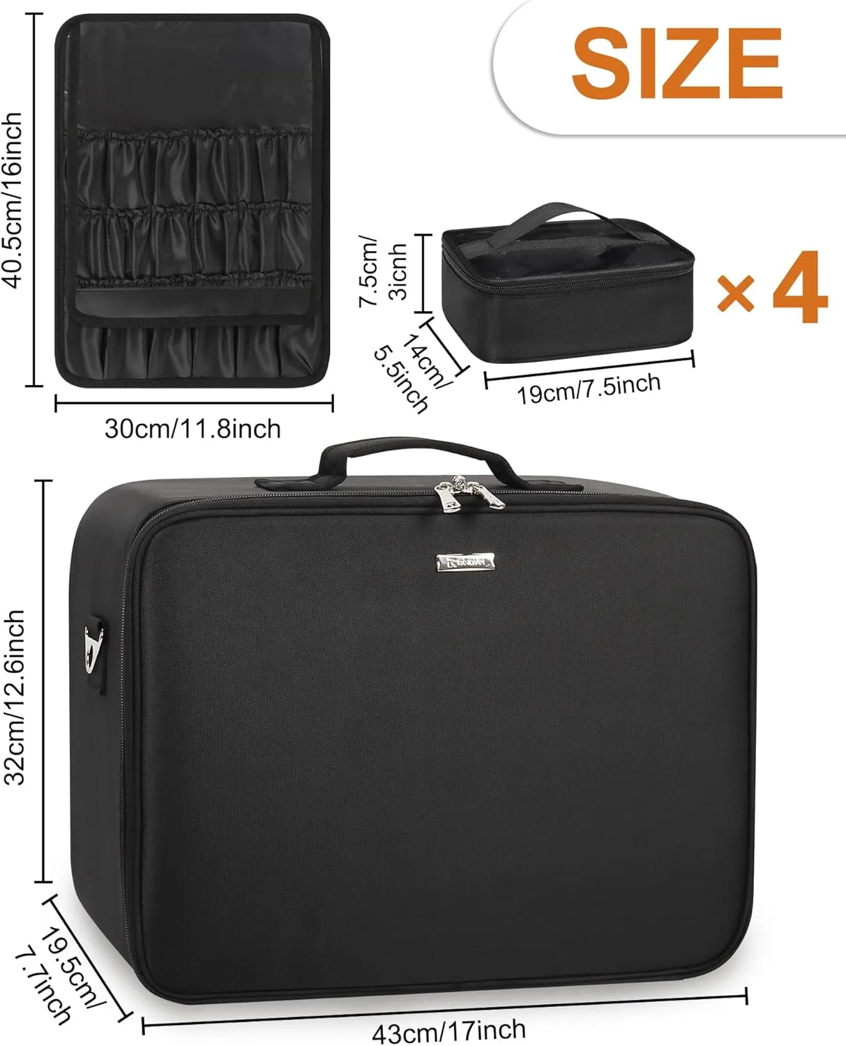 Relavel Extra Large Makeup Bag with LED Mirror, Cosmetic Train Case for Makeup Artists with 4 Removable Pouches and Adjustable Dividers, Hair Supplies Organizer, Travel Portable Mirror with Lights