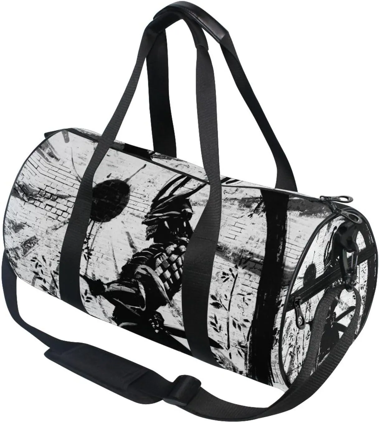 Retro Brick wall of a Japanese Warrior Graffiti Ink Circle Sun Portable Gym Bag, Travel Bag, Luggage bag, Sports Bag, Toiletry Bag with Handles, Detachable Shoulder Strap 17.6 x 9 x 9 inch